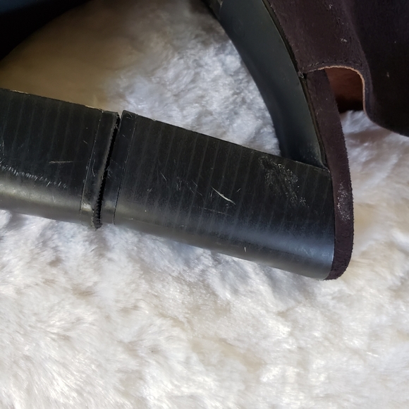 Faux Suede Black Peep Toe Block Heel Mule - Picture 5 of 10